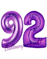 Zahl 92, Lila, Luftballons aus Folie zum 92. Geburtstag, 100 cm, inklusive Helium