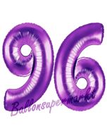 Zahl 96, Lila, Luftballons aus Folie zum 96. Geburtstag, 100 cm, inklusive Helium