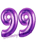 Zahl 99, Lila, Luftballons aus Folie zum 99. Geburtstag, 100 cm, inklusive Helium