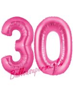 Zahl 30, Pink, Luftballons aus Folie zum 30. Geburtstag, 100 cm, inklusive Helium