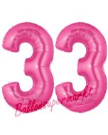 Zahl 33, Pink, Luftballons aus Folie zum 33. Geburtstag, 100 cm, inklusive Helium