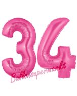 Zahl 34, Pink, Luftballons aus Folie zum 34. Geburtstag, 100 cm, inklusive Helium
