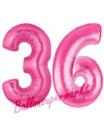 Zahl 36, Pink, Luftballons aus Folie zum 36. Geburtstag, 100 cm, inklusive Helium
