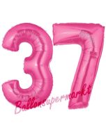 Zahl 37, Pink, Luftballons aus Folie zum 37. Geburtstag, 100 cm, inklusive Helium