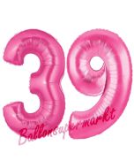 Zahl 39, Pink, Luftballons aus Folie zum 39. Geburtstag, 100 cm, inklusive Helium