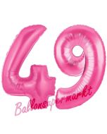 Zahl 49, Pink, Luftballons aus Folie zum 49. Geburtstag, 100 cm, inklusive Helium