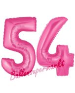 Zahl 54, Pink, Luftballons aus Folie zum 54. Geburtstag, 100 cm, inklusive Helium