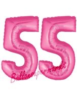 Zahl 55, Pink, Luftballons aus Folie zum 55. Geburtstag, 100 cm, inklusive Helium