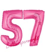 Zahl 57, Pink, Luftballons aus Folie zum 57. Geburtstag, 100 cm, inklusive Helium