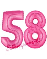 Zahl 58, Pink, Luftballons aus Folie zum 58. Geburtstag, 100 cm, inklusive Helium