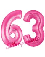Zahl 63, Pink, Luftballons aus Folie zum 63. Geburtstag, 100 cm, inklusive Helium