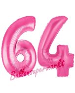 Zahl 64, Pink, Luftballons aus Folie zum 64. Geburtstag, 100 cm, inklusive Helium
