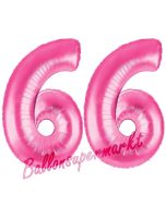 Zahl 66, Pink, Luftballons aus Folie zum 66. Geburtstag, 100 cm, inklusive Helium