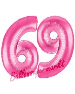 Zahl 69, Pink, Luftballons aus Folie zum 69. Geburtstag, 100 cm, inklusive Helium