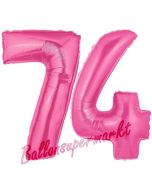 Zahl 74, Pink, Luftballons aus Folie zum 74. Geburtstag, 100 cm, inklusive Helium