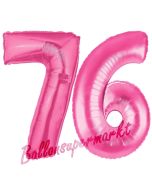 Zahl 76, Pink, Luftballons aus Folie zum 76. Geburtstag, 100 cm, inklusive Helium