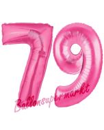 Zahl 79, Pink, Luftballons aus Folie zum 79. Geburtstag, 100 cm, inklusive Helium