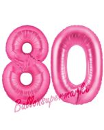 Zahl 80, Pink, Luftballons aus Folie zum 80. Geburtstag