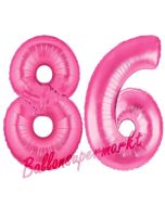 Zahl 86, Pink, Luftballons aus Folie zum 86. Geburtstag, 100 cm, inklusive Helium