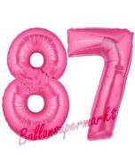 Zahl 87, Pink, Luftballons aus Folie zum 87. Geburtstag, 100 cm, inklusive Helium