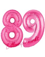 Zahl 89, Pink, Luftballons aus Folie zum 89. Geburtstag, 100 cm, inklusive Helium