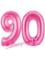 Zahl 90, Pink, Luftballons aus Folie zum 90. Geburtstag