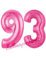 Zahl 93, Pink, Luftballons aus Folie zum 93. Geburtstag, 100 cm, inklusive Helium