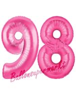 Zahl 98, Pink, Luftballons aus Folie zum 98. Geburtstag, 100 cm, inklusive Helium