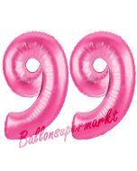 Zahl 99, Pink, Luftballons aus Folie zum 99. Geburtstag, 100 cm, inklusive Helium