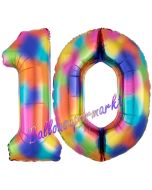 Zahl 10 Regenbogen, Zahlen Luftballons aus Folie zum 10. Geburtstag, inklusive Helium