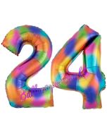 Zahl 24 Regenbogen, Zahlen Luftballons aus Folie zum 24. Geburtstag, inklusive Helium