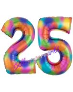 Zahl 25 Regenbogen, Zahlen Luftballons aus Folie zum 25. Geburtstag, inklusive Helium