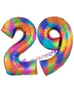 Zahl 29 Regenbogen, Zahlen Luftballons aus Folie zum 29. Geburtstag, inklusive Helium