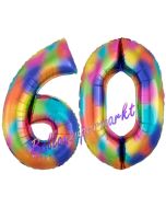 Zahl 60 Regenbogen, Zahlen Luftballons aus Folie zum 60. Geburtstag, inklusive Helium