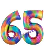 Zahl 65 Regenbogen, Zahlen Luftballons aus Folie zum 65. Geburtstag, inklusive Helium