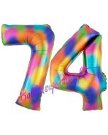 Zahl 74 Regenbogen, Zahlen Luftballons aus Folie zum 74. Geburtstag, inklusive Helium