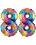 Zahl 88 Regenbogen, Zahlen Luftballons aus Folie zum 88. Geburtstag, inklusive Helium