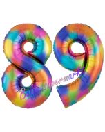 Zahl 89 Regenbogen, Zahlen Luftballons aus Folie zum 89. Geburtstag, inklusive Helium