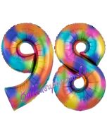 Zahl 98 Regenbogen, Zahlen Luftballons aus Folie zum 98. Geburtstag, inklusive Helium