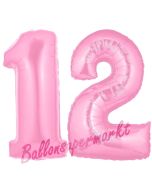 Zahl 12 Rosa, Luftballons aus Folie zum 12. Geburtstag, 100 cm, inklusive Helium