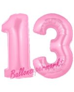 Zahl 13  Rosa, Luftballons aus Folie zum 13. Geburtstag, 100 cm, inklusive Helium