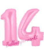 Zahl 14 Rosa, Luftballons aus Folie zum 14. Geburtstag, 100 cm, inklusive Helium