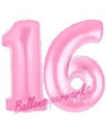 Zahl 16 Rosa, Luftballons aus Folie zum 16. Geburtstag, 100 cm, inklusive Helium