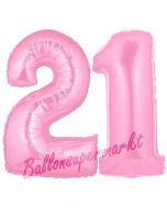 Zahl 21 Rosa, Luftballons aus Folie zum 21. Geburtstag, 100 cm, inklusive Helium