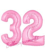 Zahl 32 Rosa, Luftballons aus Folie zum 32. Geburtstag, 100 cm, inklusive Helium