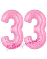 Zahl 33 Rosa, Luftballons aus Folie zum 33. Geburtstag, 100 cm, inklusive Helium