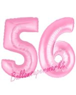 Zahl 56 Rosa, Luftballons aus Folie zum 56. Geburtstag, 100 cm, inklusive Helium