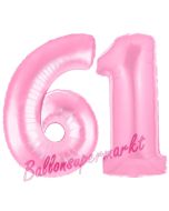 Zahl 61 Rosa, Luftballons aus Folie zum 61. Geburtstag, 100 cm, inklusive Helium