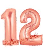 Zahl 12 Rose Gold, Luftballons aus Folie zum 12. Geburtstag, 100 cm, inklusive Helium