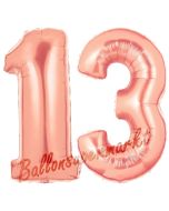 Zahl 13 Rose Gold, Luftballons aus Folie zum 13. Geburtstag, 100 cm, inklusive Helium